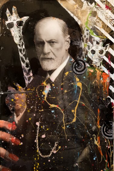 Collages titled "ZIGMUND FREUD ( the…" by Natali Shepeleva, Original Artwork, Acrylic Mounted on Wood Panel