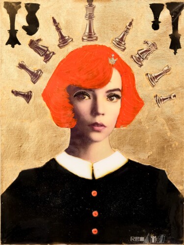 Collages titulada "THE QUEEN'S GUMBIT" por Natali Shepeleva, Obra de arte original, Acrílico Montado en Bastidor de camilla…