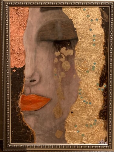 Collagen mit dem Titel "GOLDEN TEARS" von Natali Shepeleva, Original-Kunstwerk, Acryl