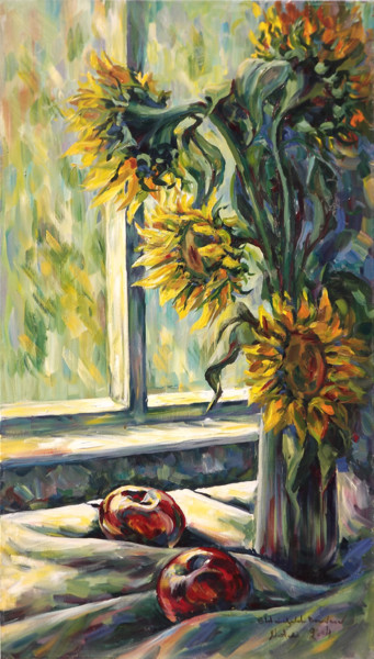 Painting titled "Sunflowers-3" by Natali Shtainfeld-Borovkov, Original Artwork