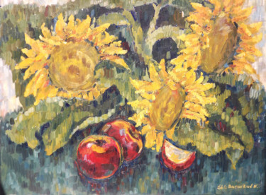 Painting titled "Sunflowers-1" by Natali Shtainfeld-Borovkov, Original Artwork, Oil