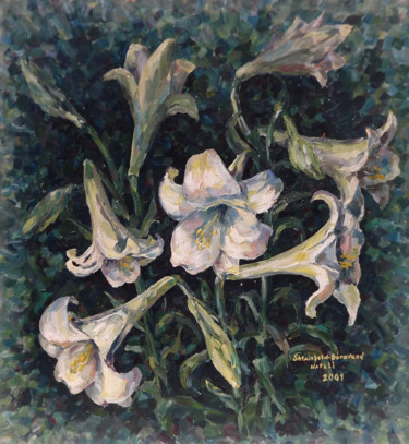Painting titled "Lilies" by Natali Shtainfeld-Borovkov, Original Artwork, Oil