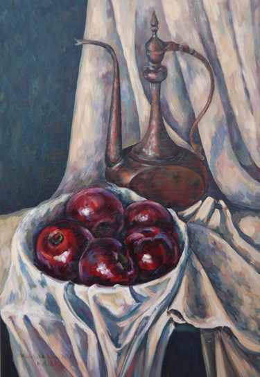 Painting titled "Apples with jug-2" by Natali Shtainfeld-Borovkov, Original Artwork, Oil