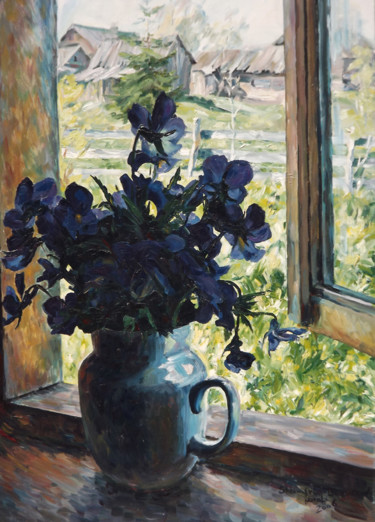 Painting titled "Violets" by Natali Shtainfeld-Borovkov, Original Artwork, Oil