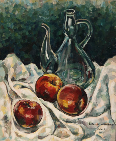 Painting titled "Apples with glass j…" by Natali Shtainfeld-Borovkov, Original Artwork, Oil