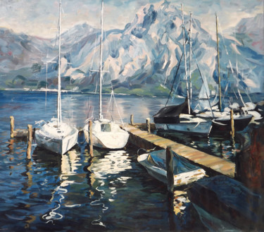 Malerei mit dem Titel "Lake in Salzkammerg…" von Natali Shtainfeld-Borovkov, Original-Kunstwerk, Öl