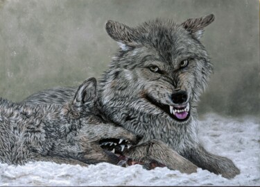 제목이 "Волки"인 미술작품 Natalya Kupreychenko로, 원작, 파스텔 목재 패널에 장착됨