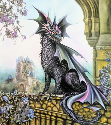 Painting titled "Дракон" by Natalya Kupreychenko, Original Artwork, Oil Mounted on Wood Stretcher frame
