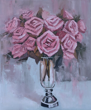 Painting titled "Rosen" by Natalia Ayupov, Original Artwork, Oil Mounted on Wood Stretcher frame