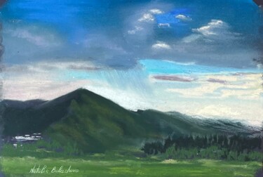 Peinture intitulée "montagne blu. Pastel" par Natalia Balashova. Pastelist., Œuvre d'art originale, Pastel