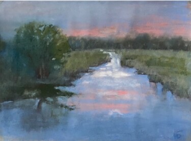 Pintura intitulada "river.  sunset. Pas…" por Natalia Balashova. Pastelist., Obras de arte originais, Pastel