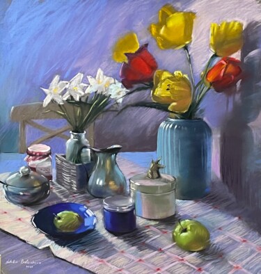 Malerei mit dem Titel "still life with tul…" von Natalia Balashova. Pastelist., Original-Kunstwerk, Pastell