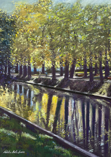 绘画 标题为“Gold autumn.  Pond.…” 由Natalia Balashova. Pastelist., 原创艺术品, 粉彩 安装在木质担架架上
