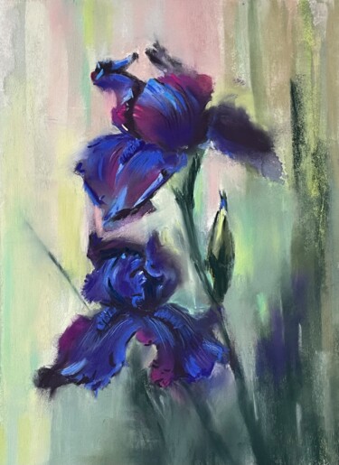 Картина под названием "Flowers.  Irises.…" - Natalia Balashova. Pastelist., Подлинное произведение искусства, Пастель