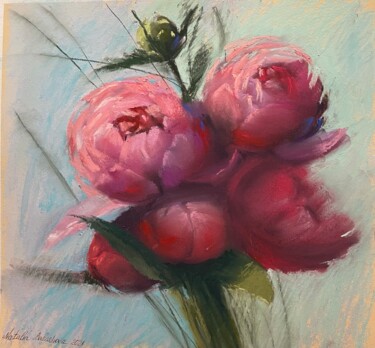 Painting titled "bouquet of peonies.…" by Natalia Balashova. Pastelist., Original Artwork, Pastel