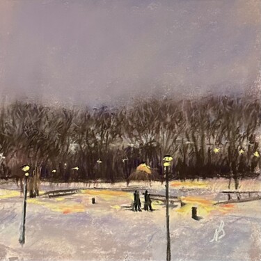 绘画 标题为“winter evening.  pa…” 由Natalia Balashova. Pastelist., 原创艺术品, 粉彩