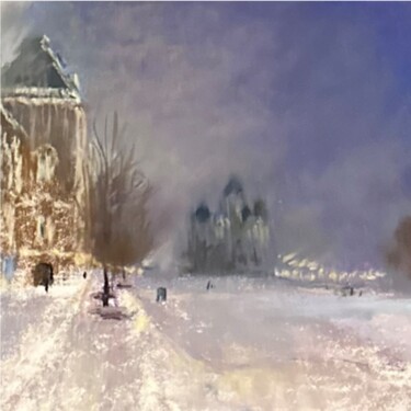 Painting titled "Snowfall.  Moscow.…" by Natalia Balashova. Pastelist., Original Artwork, Pastel