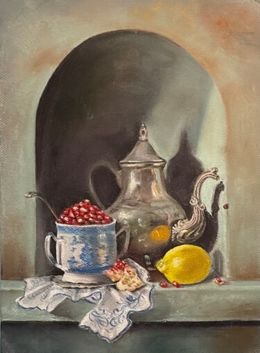Painting titled "still life with pom…" by Natalia Balashova. Pastelist., Original Artwork, Pastel