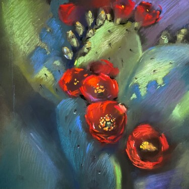 Ζωγραφική με τίτλο "cactus flowers  pas…" από Natalia Balashova. Pastelist., Αυθεντικά έργα τέχνης, Παστέλ