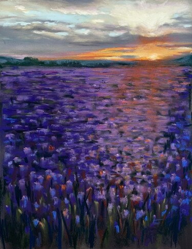 Painting titled "Field of irises. Pa…" by Natalia Balashova. Pastelist., Original Artwork, Pastel