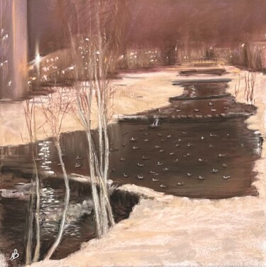 Peinture intitulée "Ducks overnight.  P…" par Natalia Balashova. Pastelist., Œuvre d'art originale, Pastel