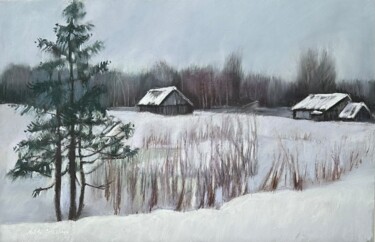 Painting titled "winter village  pas…" by Natalia Balashova. Pastelist., Original Artwork, Pastel