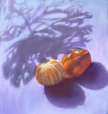 Peinture intitulée "tangerine on purple…" par Natalia Balashova. Pastelist., Œuvre d'art originale, Pastel