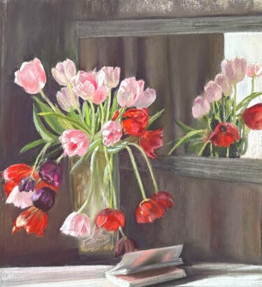 Painting titled "bouquet of tulips.…" by Natalia Balashova. Pastelist., Original Artwork, Pastel