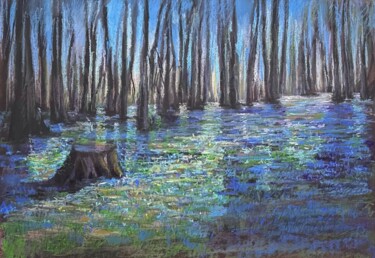 Painting titled "Blue meadow  Pastel" by Natalia Balashova. Pastelist., Original Artwork, Pastel