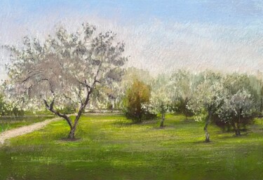 Malerei mit dem Titel "apple trees in bloo…" von Natalia Balashova. Pastelist., Original-Kunstwerk, Pastell