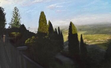 Schilderij getiteld "Cypresses in Montep…" door Natalia Balashova. Pastelist., Origineel Kunstwerk, Pastel