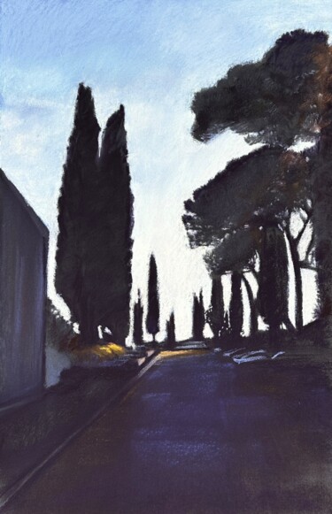 Pittura intitolato "Cypress trees at su…" da Natalia Balashova. Pastelist., Opera d'arte originale, Pastello