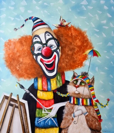 Peinture intitulée "Клоун Позитивчик )…" par Natalia Bazyliuk, Œuvre d'art originale, Huile