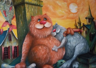 Peinture intitulée ""Кошачья романтика"…" par Natalia Bazyliuk, Œuvre d'art originale, Huile