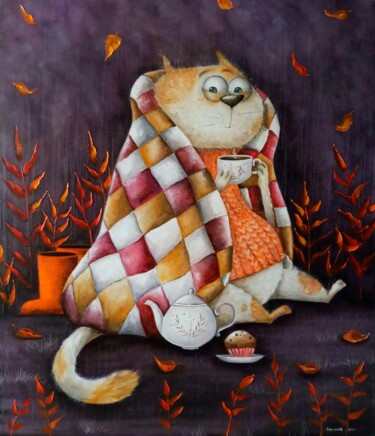 Painting titled ""Душевный кот" 60х7…" by Natalia Bazyliuk, Original Artwork, Oil