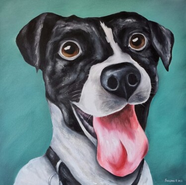Painting titled "Oil painting dog, j…" by Natalia Bazyliuk, Original Artwork, Oil