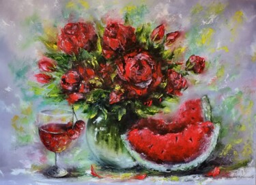 Картина под названием "Oilpainting Roses 5…" - Natalia Bazyliuk, Подлинное произведение искусства, Масло