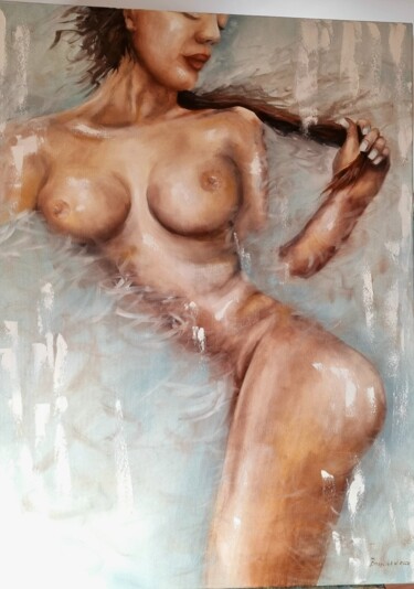 Painting titled "Oil painting "Naked…" by Natalia Bazyliuk, Original Artwork, Oil Mounted on Wood Stretcher frame