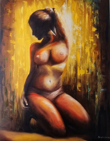 Painting titled "Naked woman" by Natalia Bazyliuk, Original Artwork, Oil Mounted on Wood Stretcher frame