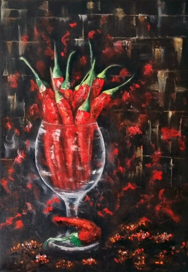 Peinture intitulée "Red Peppers" par Natalia Bazyliuk, Œuvre d'art originale, Huile Monté sur Châssis en bois