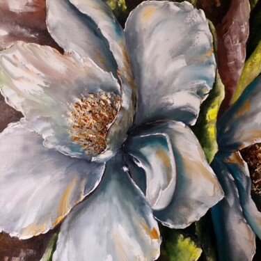 Painting titled ""Beautiful flowers"…" by Natalia Bazyliuk, Original Artwork, Oil Mounted on Wood Stretcher frame