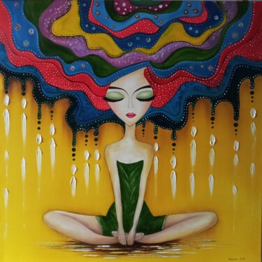 Painting titled "Meditation 60×60cm" by Natalia Bazyliuk, Original Artwork, Oil Mounted on Wood Stretcher frame