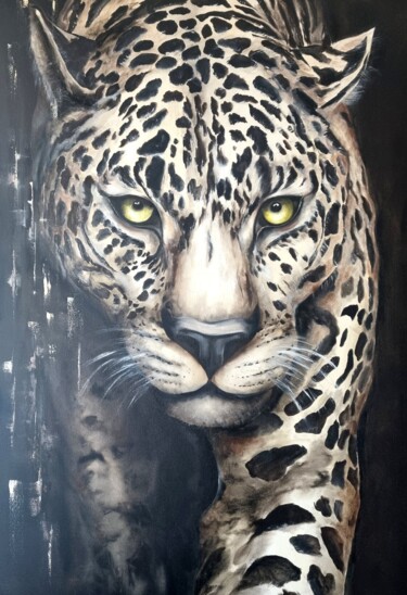 Painting titled "Leopard Original oi…" by Natalia Bazyliuk, Original Artwork, Oil Mounted on Wood Stretcher frame