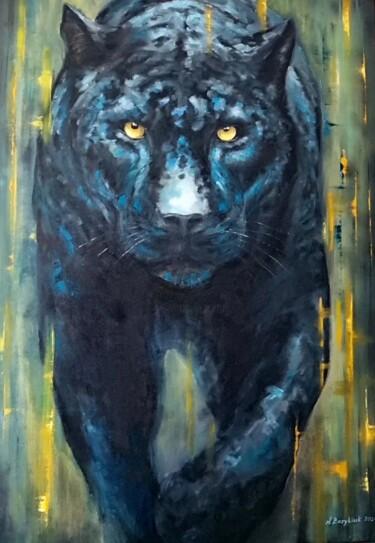 Painting titled "Oilpainting Panther" by Natalia Bazyliuk, Original Artwork, Oil Mounted on Wood Stretcher frame