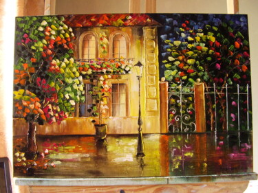 Pintura titulada "Дождливый вечер" por Natalia Bazyliuk, Obra de arte original, Oleo