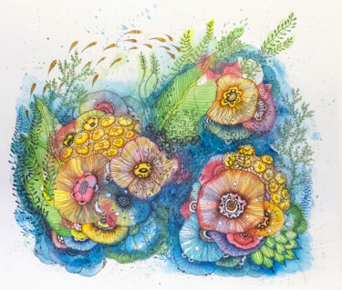 Desenho intitulada "Underwater World 1" por Natalia Berezina (natimade), Obras de arte originais, Aquarela