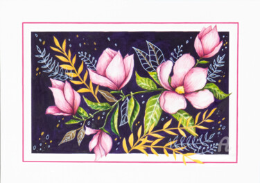 Desenho intitulada "Magnolia 2" por Natalia Berezina (natimade), Obras de arte originais, Aquarela