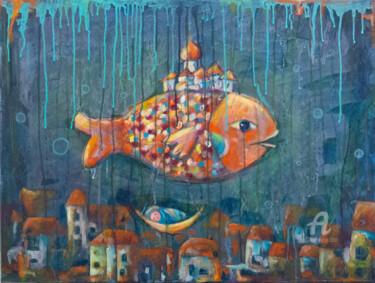 Pittura intitolato "The rain over the c…" da Natalia Berezina (natimade), Opera d'arte originale, Acrilico