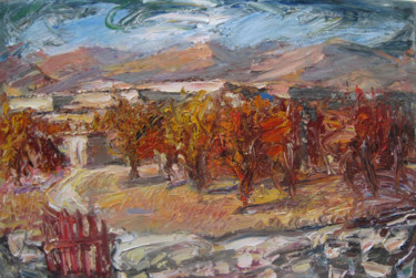 Schilderij getiteld "red-trees12x18.jpg" door Natalia Boicenko, Origineel Kunstwerk, Olie