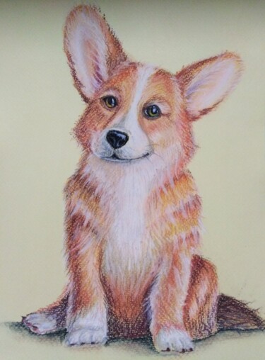 Desenho intitulada "Сorgi dog" por Natalia Bokhanova, Obras de arte originais, Pastel